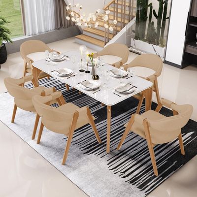 Kit 02 Cadeiras de Jantar e Estar Living Estofada Nadja L02 Linho Bege Escuro - Lyam Decor