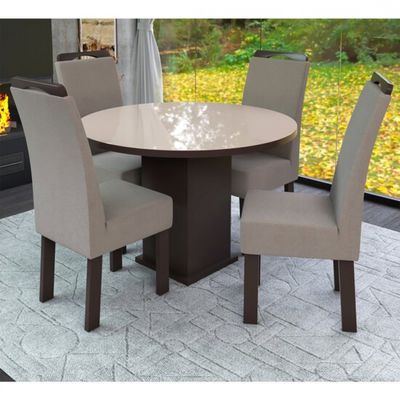 Conjunto Mesa Redonda com 4 Cadeiras New Ametista Talismã Tabaco/Fendi