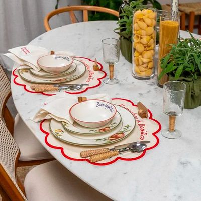 Prato sobremesa Cerâmica Copa&Cia Aquarelle Pomodoro e Basilico 21cm Design Italiano Gourmet