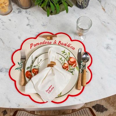 Prato sobremesa Cerâmica Copa&Cia Aquarelle Pomodoro e Basilico 21cm Design Italiano Gourmet