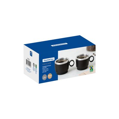 Kit 2 Xícaras para Café Tramontina em Aço Inox Preto 80 ml