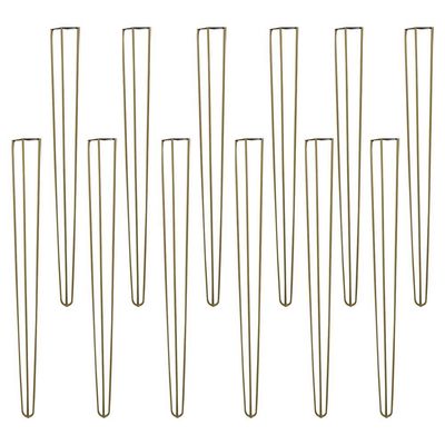 Kit 12 Pés de Metal 90 CM Hairpin Legs Aparador e Mesa de Canto Dourado
