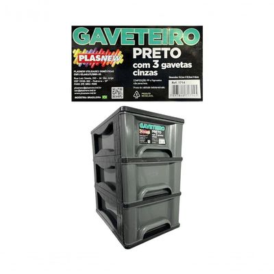 Gaveteiro Organizador 3 Gav Plasnew Resistente 1714 Cinza