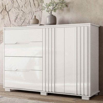 Comoda Texas 4 Gavetas Sapateira Branco Acetinado - Moval
