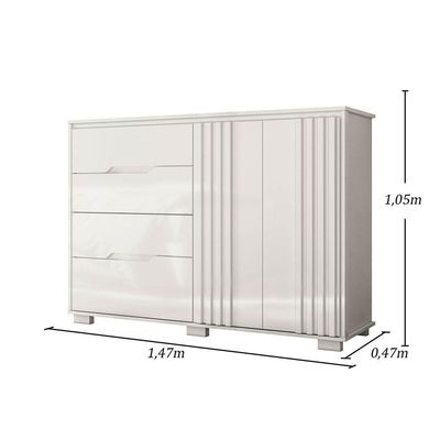 Comoda Texas 4 Gavetas Sapateira Branco Acetinado - Moval