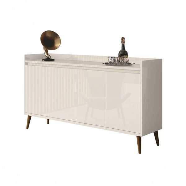 Buffet Aparador Retrô Clássico 4 Portas Off White - Moveisaqui
