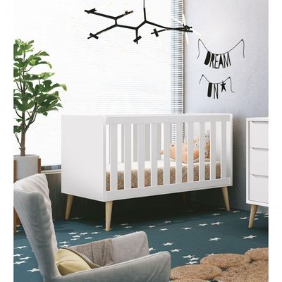 Berço Americano Théo New Branco Fosco Com Natural - Reller