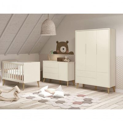 Jogo De Quarto Para Bebê Completo 3 Portas Théo New Areia Fosco Com Natural - Reller