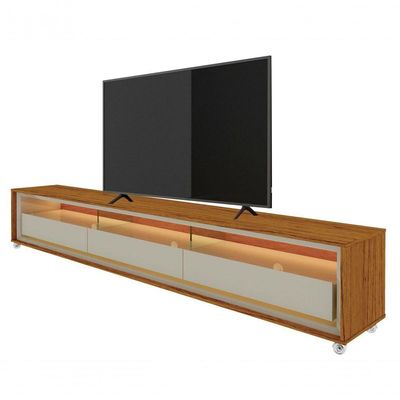 Rack Para Tv 2.2 Com Led Requinte Naturale Com Off White - Gelius Móveis