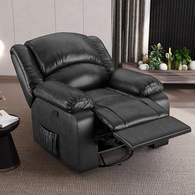 Poltrona do Papai Reclinável Sala de Cinema Madrid Glider Manual Giratória USB PU Preto Brilho  G26