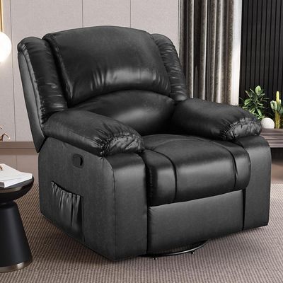 Poltrona do Papai Reclinável Sala de Cinema Madrid Glider Manual Giratória USB PU Preto Brilho  G26