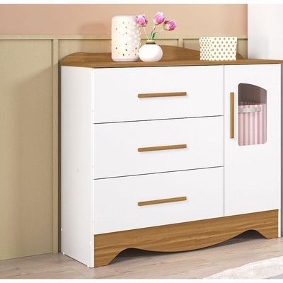 Cômoda Infantil 1 Porta 3 Gavetas Lisi - Moveis Peroba Amendoa-branco