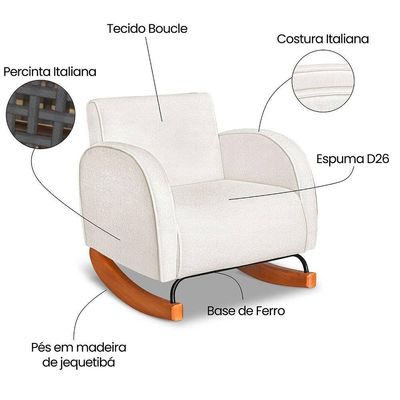 Poltrona Com Base Balanço Em Tecido Bouclé Cindy – Lucadi Off White