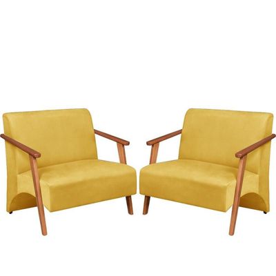 Poltrona Namoradeira Venus Braço Madeira Maciça Suede Unidecor Amarelo