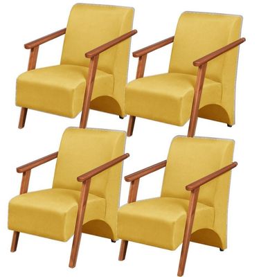 Kit 4 Poltronas Venus 1 Lugar Braço Madeira Maciça Tecido Suede Unidecor Amarelo