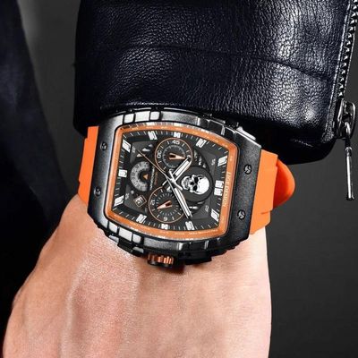Relógio 9112 De Silicone Impermeável Masculino, Militar, Esporte Laranja