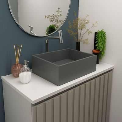 Cuba De Apoio Banheiro Quartzo Pedra 40x30cm Chumbo Fosco