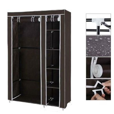 Cabideiro Organizador Portatil 4 Prateleiras Compacto Arara Closet Praia Quarto Brecho Marrom