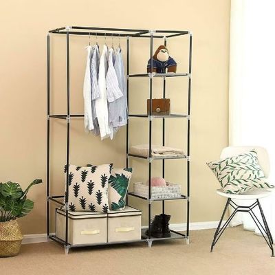 Cabideiro Organizador Portatil 4 Prateleiras Compacto Arara Closet Praia Quarto Brecho Marrom