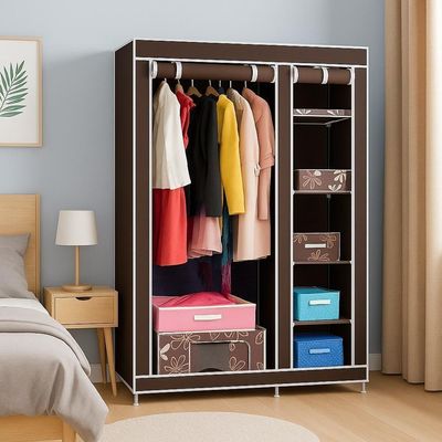 Cabideiro Organizador Portatil 4 Prateleiras Compacto Arara Closet Praia Quarto Brecho Marrom