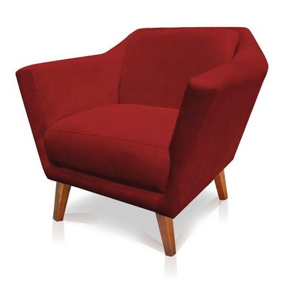 Poltrona Decorativa Lorena Suede Pés Castanho Vermelho