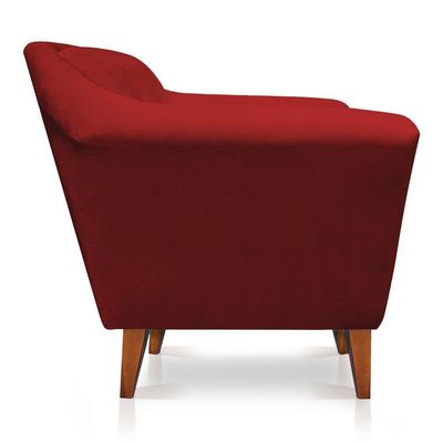 Poltrona Decorativa Lorena Suede Pés Castanho Vermelho