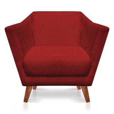 Poltrona Decorativa Lorena Suede Pés Castanho Vermelho