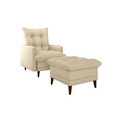 Poltrona De Amamentação Com Puff Montreal Suede Bege Matrix Linho Bege