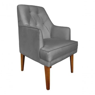Cadeira Poltrona Decorativa Paris Sala De Jantar Recepção Retro Com Braça Suede Cinza Lar Móveis E Decoração