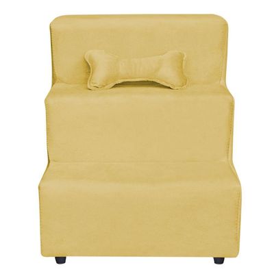 Escadinha Pet 3 Degraus Cachorro E Gato Veludo Amarelo