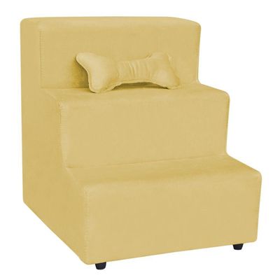 Escadinha Pet 3 Degraus Cachorro E Gato Veludo Amarelo