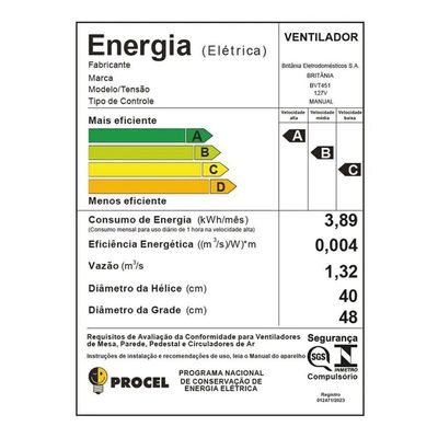Ventilador De Coluna Britânia BVT451 Maxx Force 170W 110V