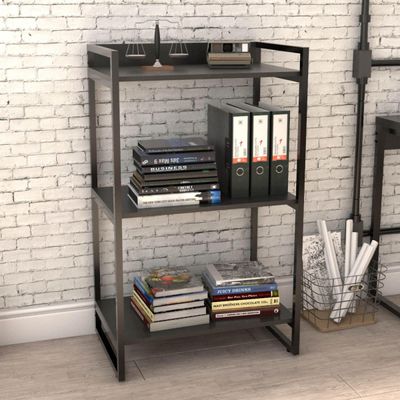 Estante Multiuso 3 Prateleiras Escritório Estilo Industrial Form 104x60 cm Preto Onix - Lyam Decor