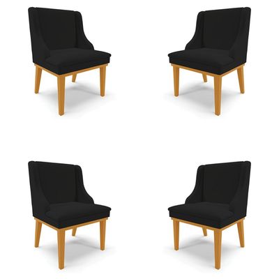 Kit 4 Cadeiras Decorativas Sala de Jantar Base Fixa de Madeira Firenze Linho Preto/Castanho G19 - Gran Belo
