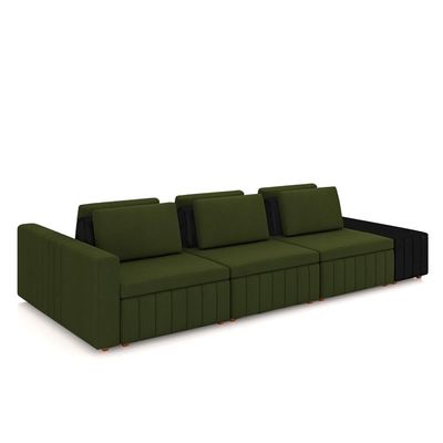 Sofá Ilha com Encosto e Almofadas Móveis Olimpo 395cm Modulado Linho/PU Verde/Preto G45 - Gran Belo