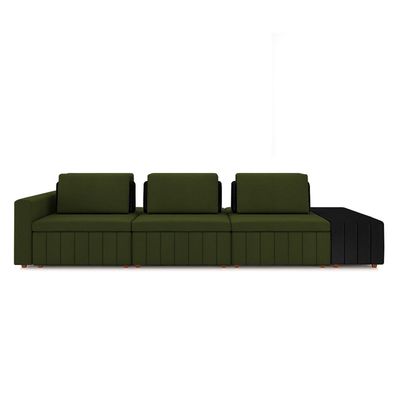 Sofá Ilha com Encosto e Almofadas Móveis Olimpo 395cm Modulado Linho/PU Verde/Preto G45 - Gran Belo