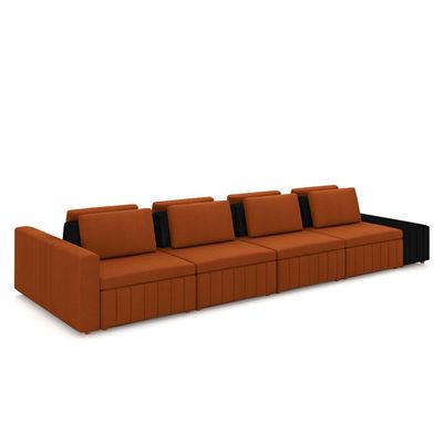 Sofá Ilha com Encosto e Almofadas Móveis Olimpo 505cm Modulado Linho/PU Terracota/Preto G45 - Gran Belo