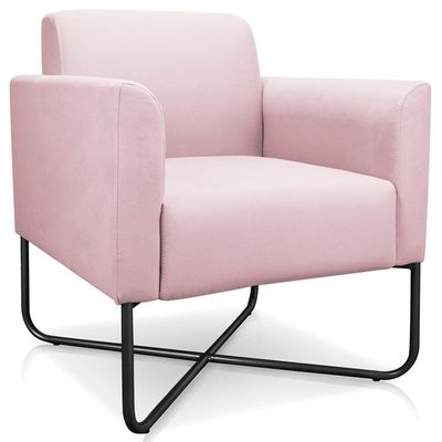 Poltrona Decorativa Isabella Base X Suede Rosa Bebê/Preto - Gran Belo