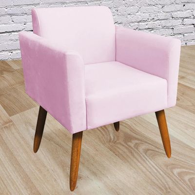 Kit 02 Poltronas Decorativas Isabella Pés Palito Madeira Suede Rosa Bebê - Gran Belo
