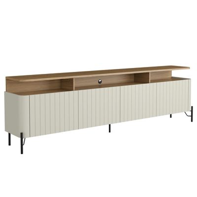 Rack Para Sala de Estar TV 75 Pol 4 Portas Brise 180cm Pés Preto Clio I03 Louro Luna - Lyam