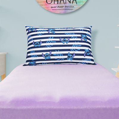 Jogo de Cama Portallar Solteiro Malha Mista Disney Stitch Listras 2 Pçs Lavanda
