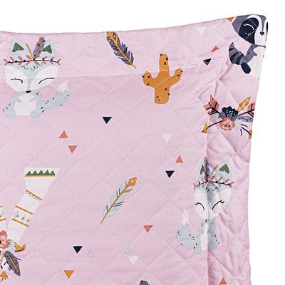 Kit Cobre Leito Colcha Solteiro Infantil Lutti Dupla Face 200 Fios 2 Peças Raposa Foxy Rosa