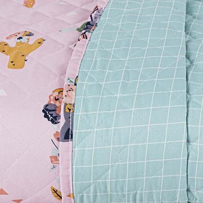 Kit Cobre Leito Colcha Solteiro Infantil Lutti Dupla Face 200 Fios 2 Peças Raposa Foxy Rosa