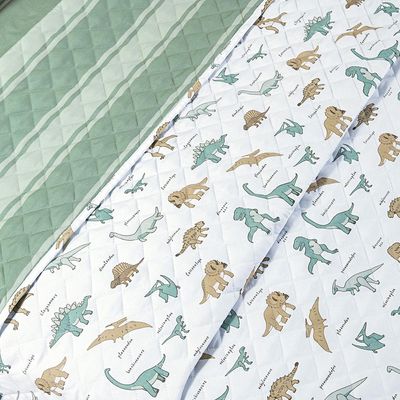Kit Cobre Leito Colcha Solteiro Infantil Lutti Dupla Face 200 Fios 2 Peças Dinossauro Verde