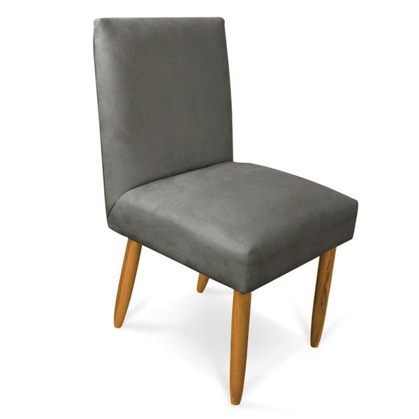Cadeira de Jantar Carol Suede Grafite Pés Palito Castanho - D'Rossi