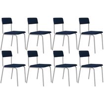 Kit 08 Cadeiras Estofada Para Sala de Jantar Sense Branco C01 Linho Azul Escuro - Lyam Decor