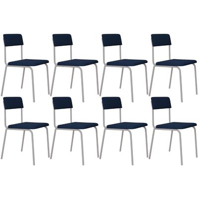 Kit 08 Cadeiras Estofada Para Sala de Jantar Sense Branco C01 Linho Azul Escuro - Lyam Decor