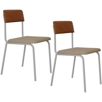 Kit 02 Cadeiras Estofada Para Sala de Jantar Sense Branco C01 Linho Areia Courino Caramelo - Lyam Decor