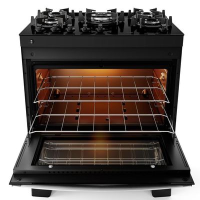 Fogão 5 Bocas Preto Com Mesa De Vidro Atlas Agile Up Bivolt