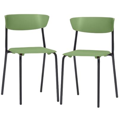 Kit 02 Cadeiras Empilhável Fixa Atom F02 Base Aço Preta Verde - Lyam Decor